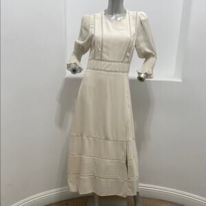 Reformation Cream Bishop Sleeve A-Line Midi Dress Size 8